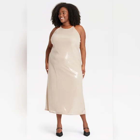 slim fit dress slacks Austin Sequin Disc Halter Midi Dress-ALGG2164 main image 0